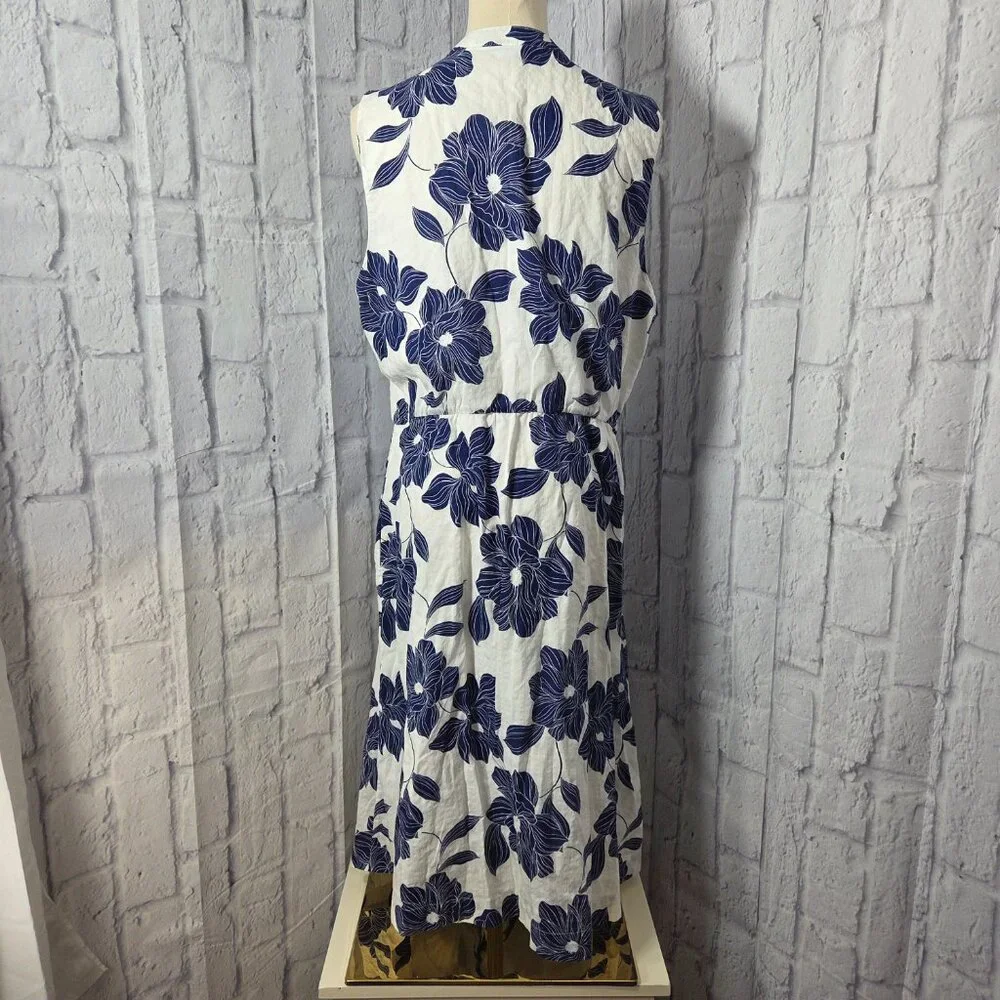 Draper James Extra Large Blue White Floral Cotton Sleeveless Summer Midi Dress - Picture 7 of 11